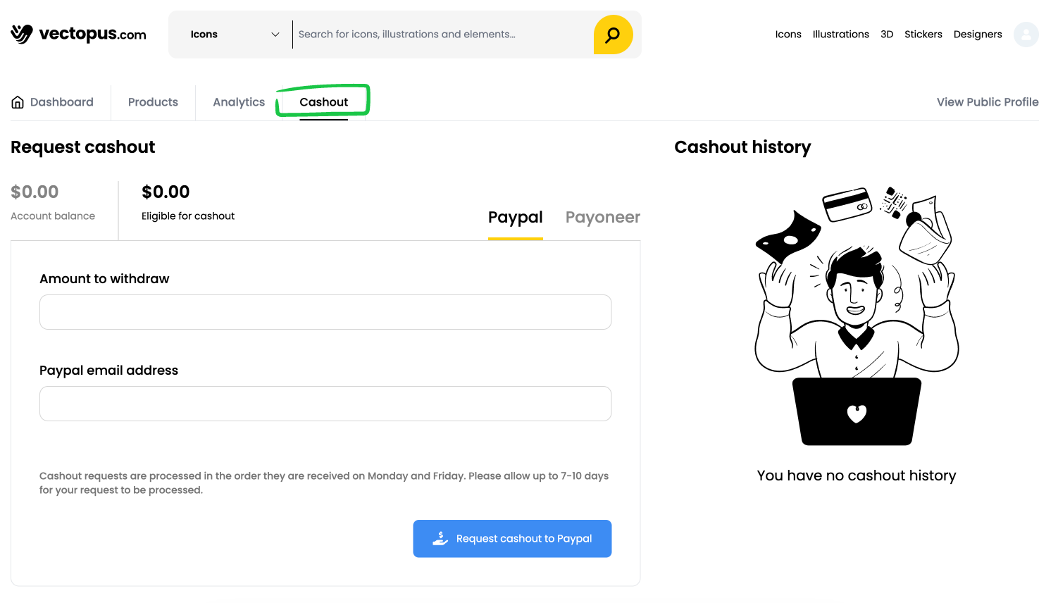 Cashout tab image